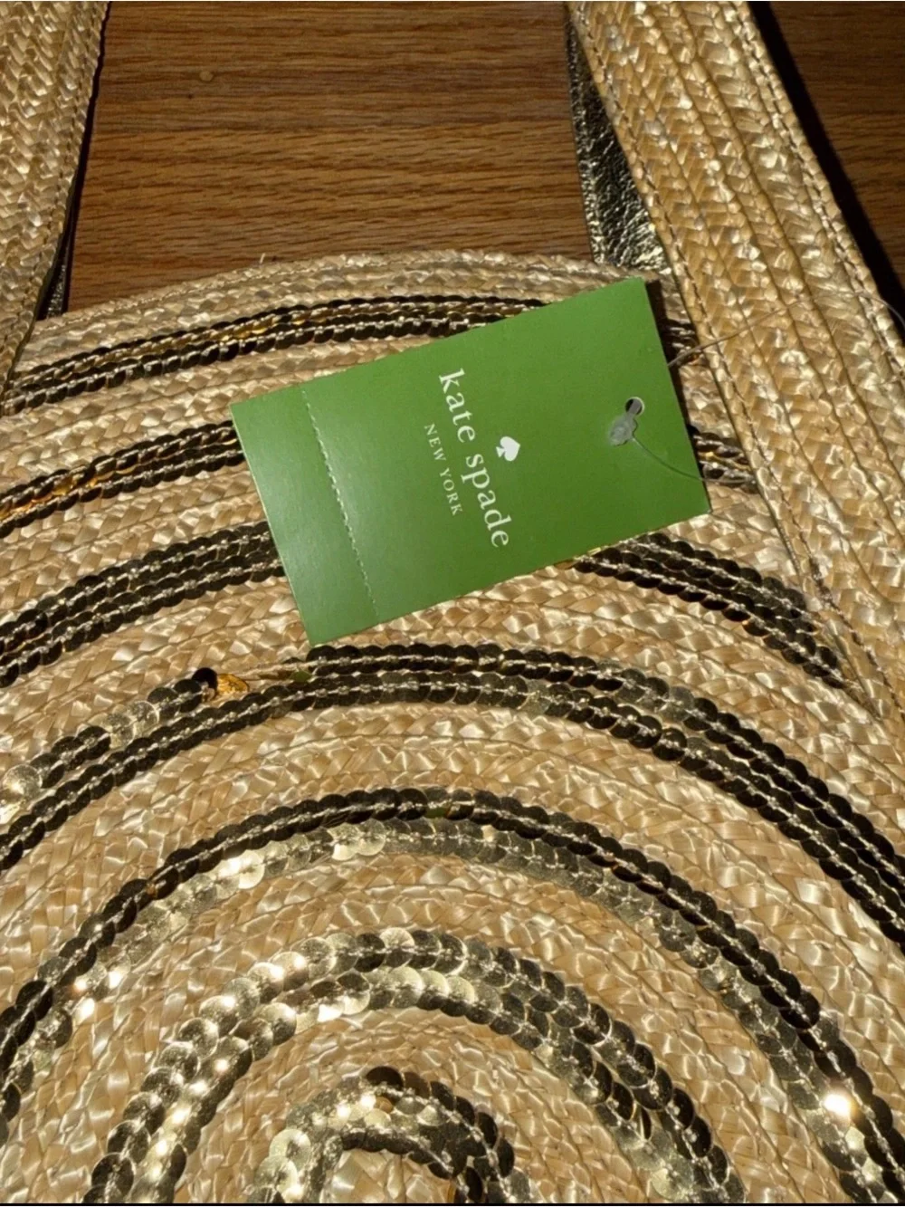 Kate Soade Straw Tote Woven Wicker with Gold Sequin Accents NWT
